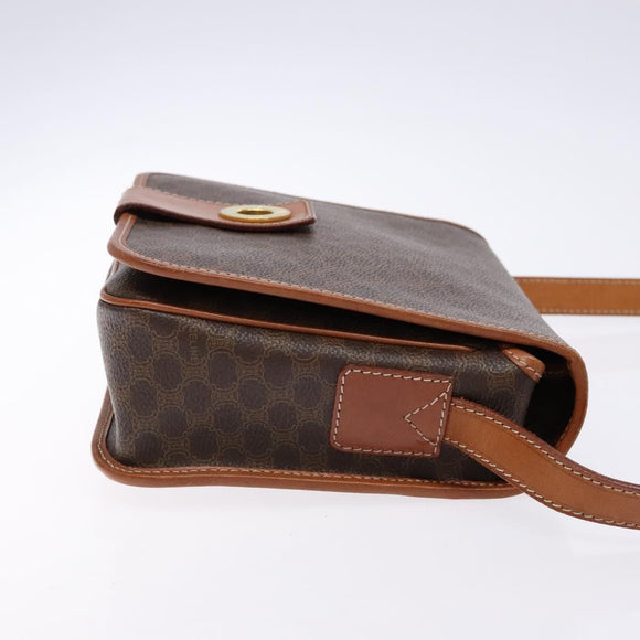 CELINE Macadam Canvas Shoulder Bag PVC Leather Brown Gold Auth 140237