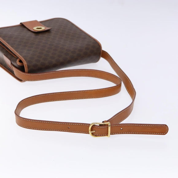 CELINE Macadam Canvas Shoulder Bag PVC Leather Brown Gold Auth 140237