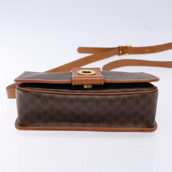 CELINE Macadam Canvas Shoulder Bag PVC Leather Brown Gold Auth 140237