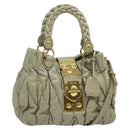 Miu Miu Matelasse Hand Bag Leather 2way Beige Gold Auth 140255-1