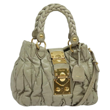 Miu Miu Matelasse Hand Bag Leather 2way Beige Gold Auth 140255