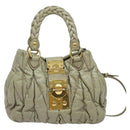 Miu Miu Matelasse Hand Bag Leather 2way Beige Gold Auth 140255-2