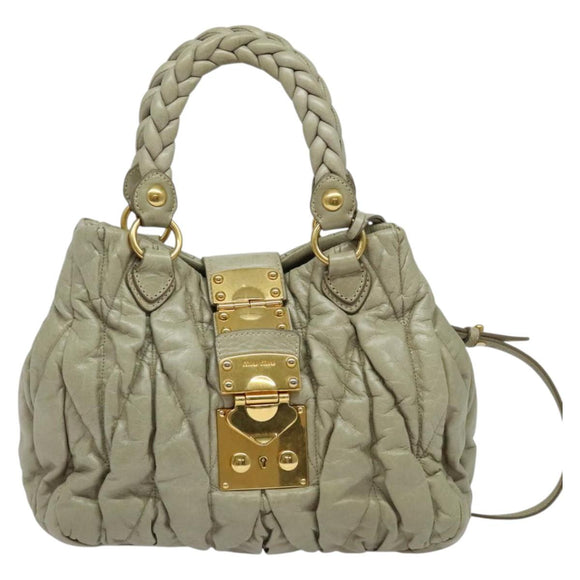 Miu Miu Matelasse Hand Bag Leather 2way Beige Gold Auth 140255