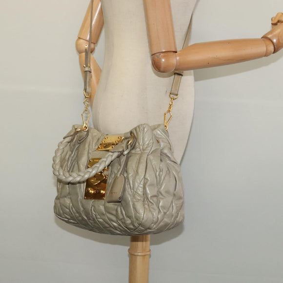 Miu Miu Matelasse Hand Bag Leather 2way Beige Gold Auth 140255
