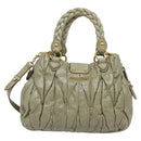 Miu Miu Matelasse Hand Bag Leather 2way Beige Gold Auth 140255-3