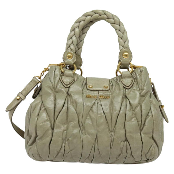 Miu Miu Matelasse Hand Bag Leather 2way Beige Gold Auth 140255