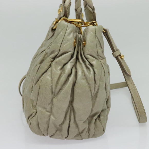Miu Miu Matelasse Hand Bag Leather 2way Beige Gold Auth 140255