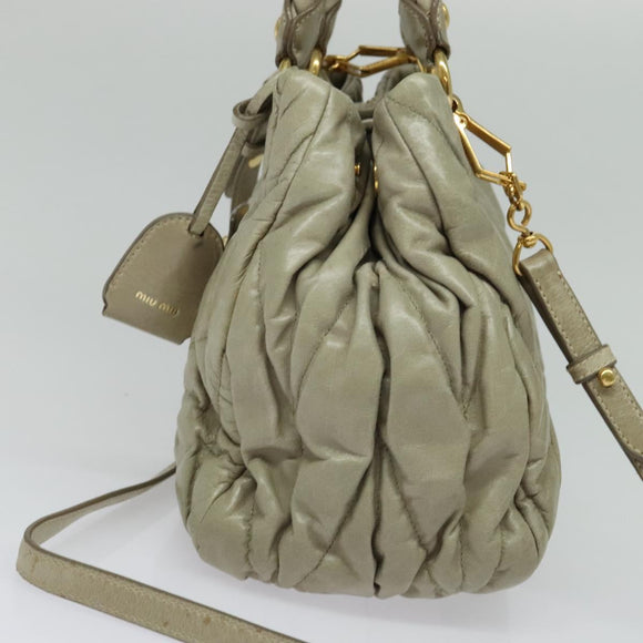 Miu Miu Matelasse Hand Bag Leather 2way Beige Gold Auth 140255