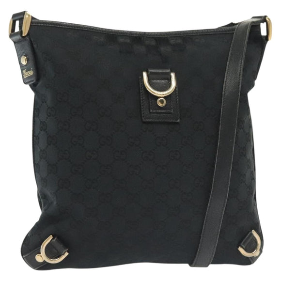 GUCCI GG Canvas Abbey Shoulder Bag Black Gold 131326 Auth 140269