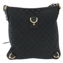 GUCCI GG Canvas Abbey Shoulder Bag Black Gold 131326 Auth 140269-2