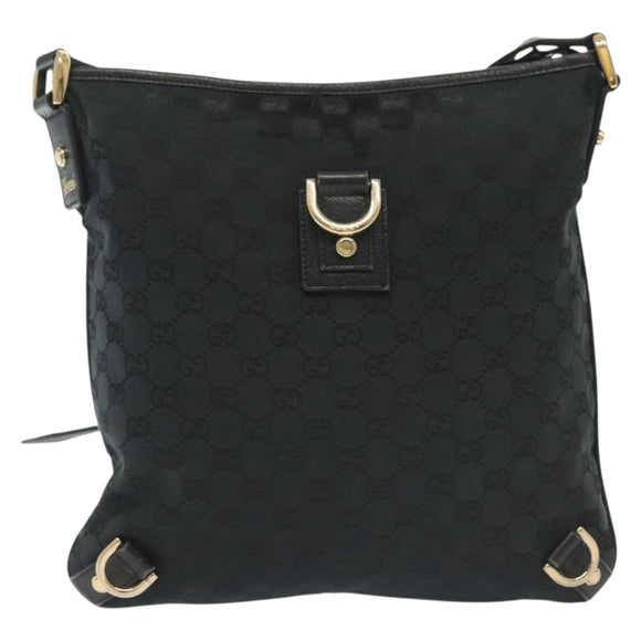 GUCCI GG Canvas Abbey Shoulder Bag Black Gold 131326 Auth 140269