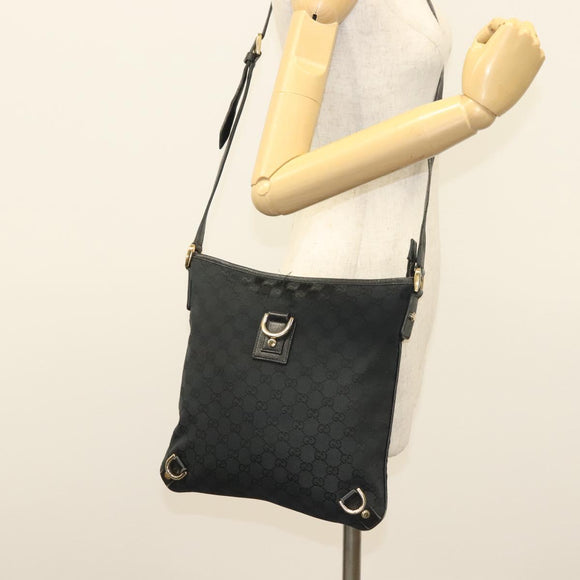 GUCCI GG Canvas Abbey Shoulder Bag Black Gold 131326 Auth 140269