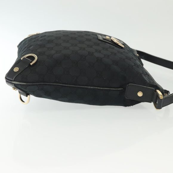 GUCCI GG Canvas Abbey Shoulder Bag Black Gold 131326 Auth 140269