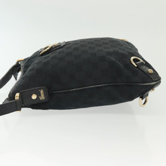 GUCCI GG Canvas Abbey Shoulder Bag Black Gold 131326 Auth 140269