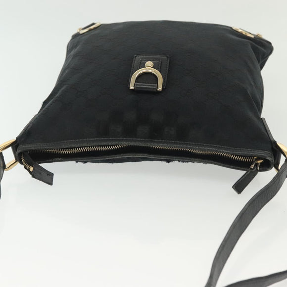 GUCCI GG Canvas Abbey Shoulder Bag Black Gold 131326 Auth 140269