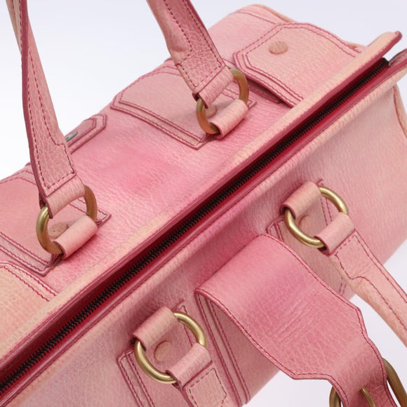 CELINE Hand Bag Leather Pink Auth 140272