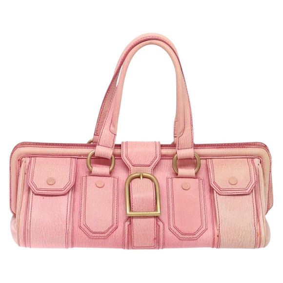 CELINE Hand Bag Leather Pink Auth 140272