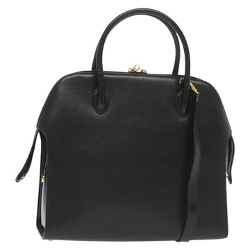 Salvatore Ferragamo Gancini Hand Bag Leather 2way Black Gold Auth 140273