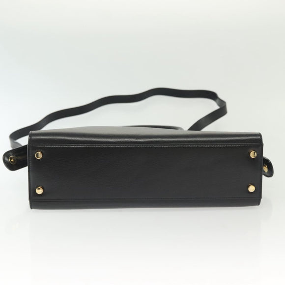 Salvatore Ferragamo Gancini Hand Bag Leather 2way Black Gold Auth 140273