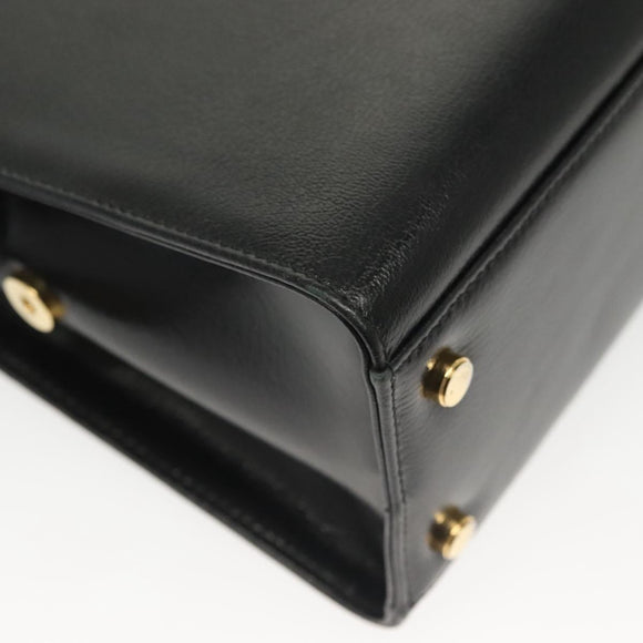 Salvatore Ferragamo Gancini Hand Bag Leather 2way Black Gold Auth 140273