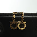 Salvatore Ferragamo Gancini Hand Bag Leather 2way Black Gold Auth 140273-10