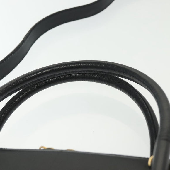 Salvatore Ferragamo Gancini Hand Bag Leather 2way Black Gold Auth 140273