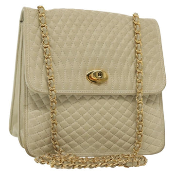 BALLY Chain Shoulder Bag Leather Ivory Gold Auth 140275