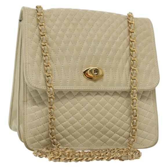BALLY Chain Shoulder Bag Leather Ivory Gold Auth 140275