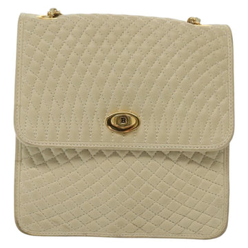 BALLY Chain Shoulder Bag Leather Ivory Gold Auth 140275 - 0