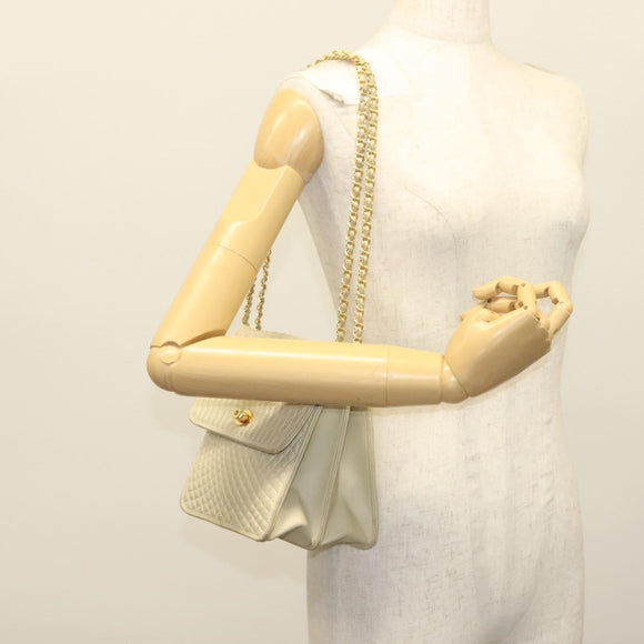 BALLY Chain Shoulder Bag Leather Ivory Gold Auth 140275
