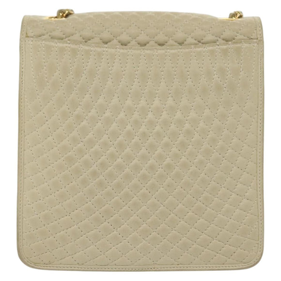 BALLY Chain Shoulder Bag Leather Ivory Gold Auth 140275