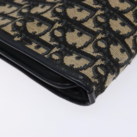Christian Dior Trotter Canvas Clutch Bag Navy Gold Auth 140289