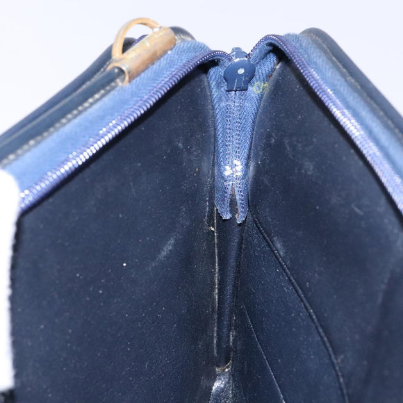 Christian Dior Trotter Canvas Clutch Bag Navy Gold Auth 140289