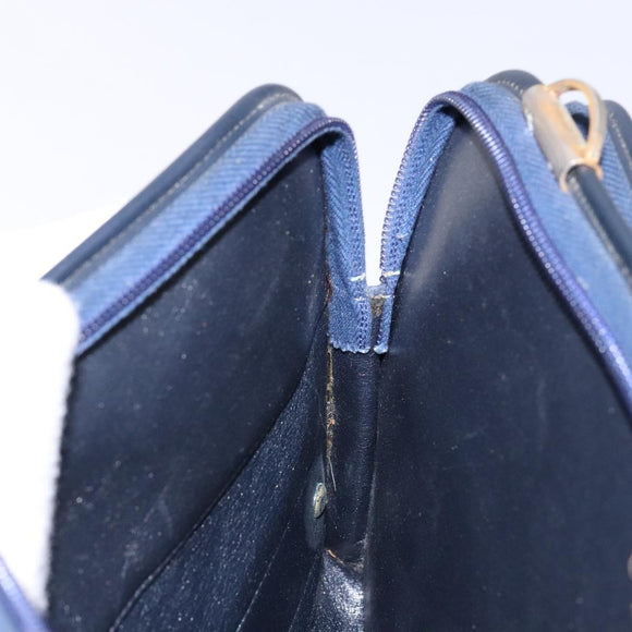 Christian Dior Trotter Canvas Clutch Bag Navy Gold Auth 140289