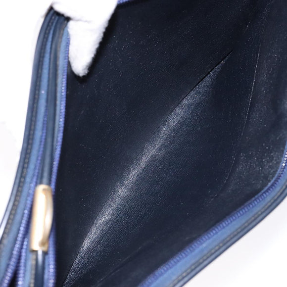 Christian Dior Trotter Canvas Clutch Bag Navy Gold Auth 140289
