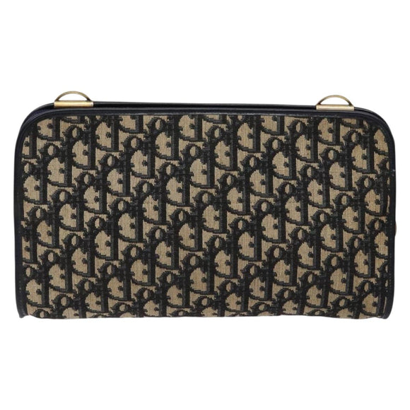 Christian Dior Trotter Canvas Clutch Bag Navy Gold Auth 140289