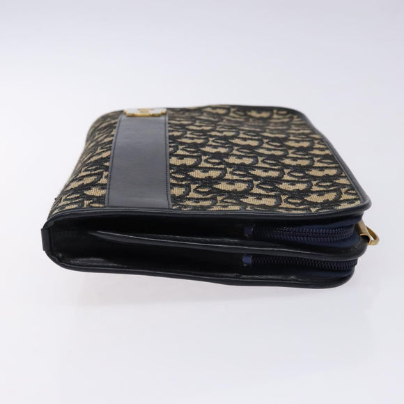 Christian Dior Trotter Canvas Clutch Bag Navy Gold Auth 140289