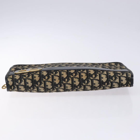 Christian Dior Trotter Canvas Clutch Bag Navy Gold Auth 140289