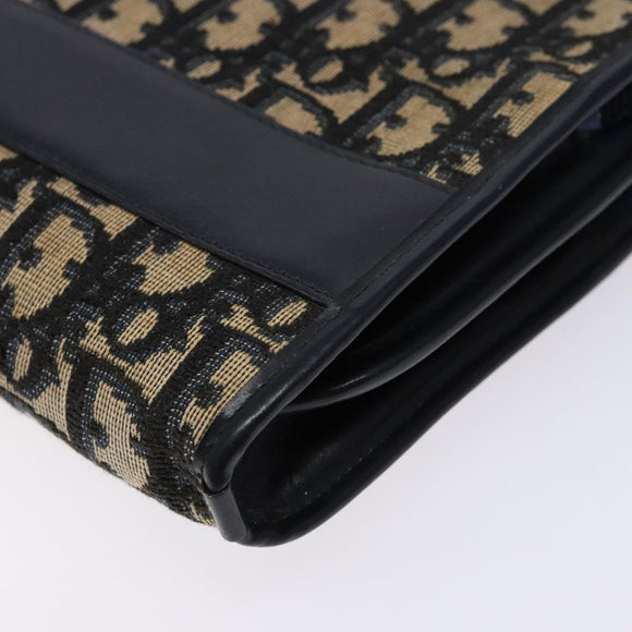 Christian Dior Trotter Canvas Clutch Bag Navy Gold Auth 140289