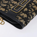 Christian Dior Trotter Canvas Clutch Bag Navy Gold Auth 140289-9