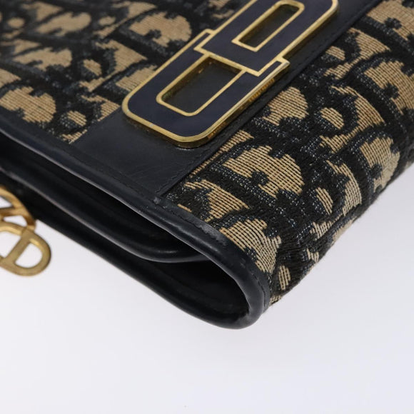 Christian Dior Trotter Canvas Clutch Bag Navy Gold Auth 140289