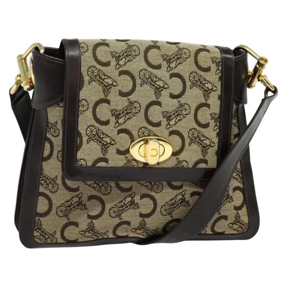 CELINE C Sulky Shoulder Bag Canvas Beige Gold Auth 140291