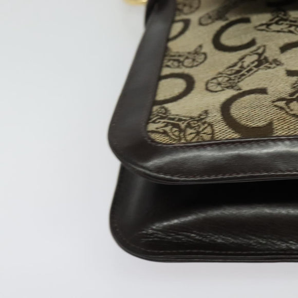 CELINE C Sulky Shoulder Bag Canvas Beige Gold Auth 140291