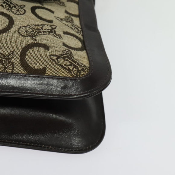 CELINE C Sulky Shoulder Bag Canvas Beige Gold Auth 140291