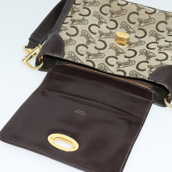 CELINE C Sulky Shoulder Bag Canvas Beige Gold Auth 140291