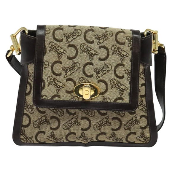 CELINE C Sulky Shoulder Bag Canvas Beige Gold Auth 140291