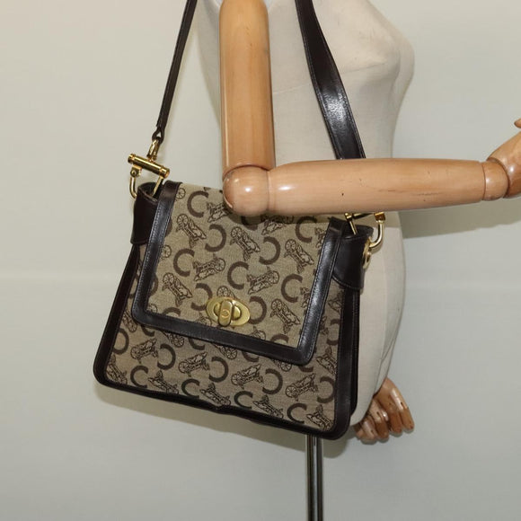 CELINE C Sulky Shoulder Bag Canvas Beige Gold Auth 140291