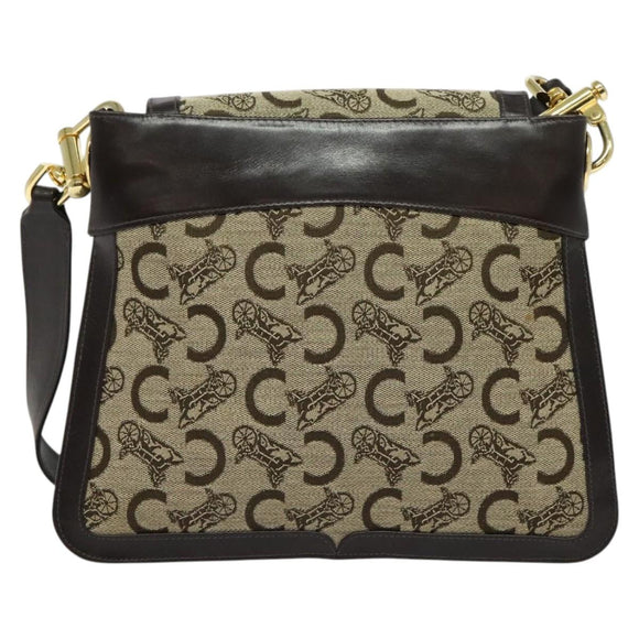 CELINE C Sulky Shoulder Bag Canvas Beige Gold Auth 140291