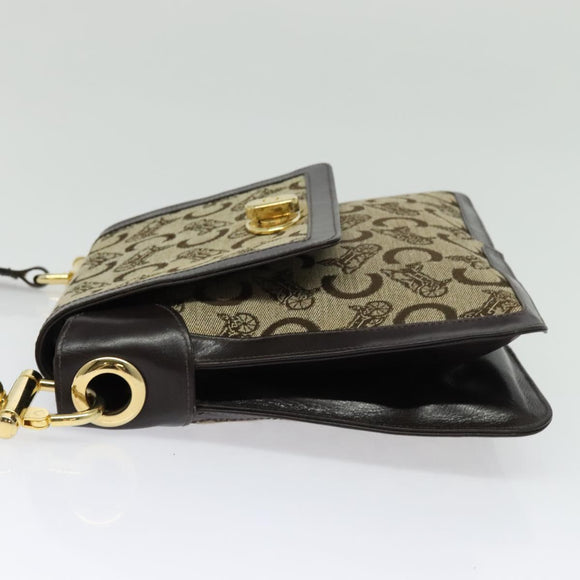 CELINE C Sulky Shoulder Bag Canvas Beige Gold Auth 140291