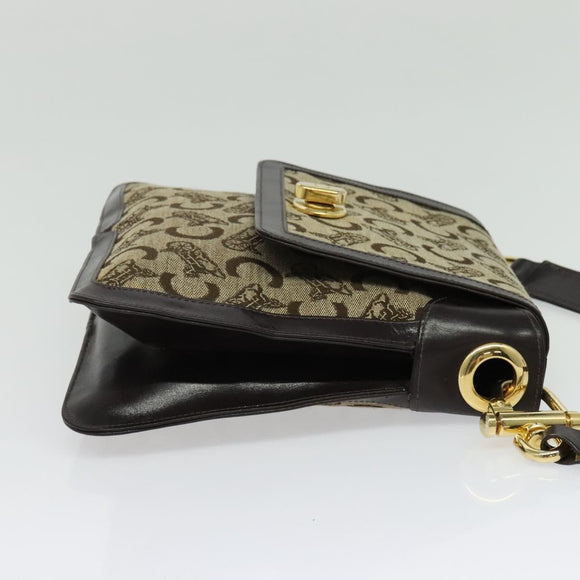 CELINE C Sulky Shoulder Bag Canvas Beige Gold Auth 140291